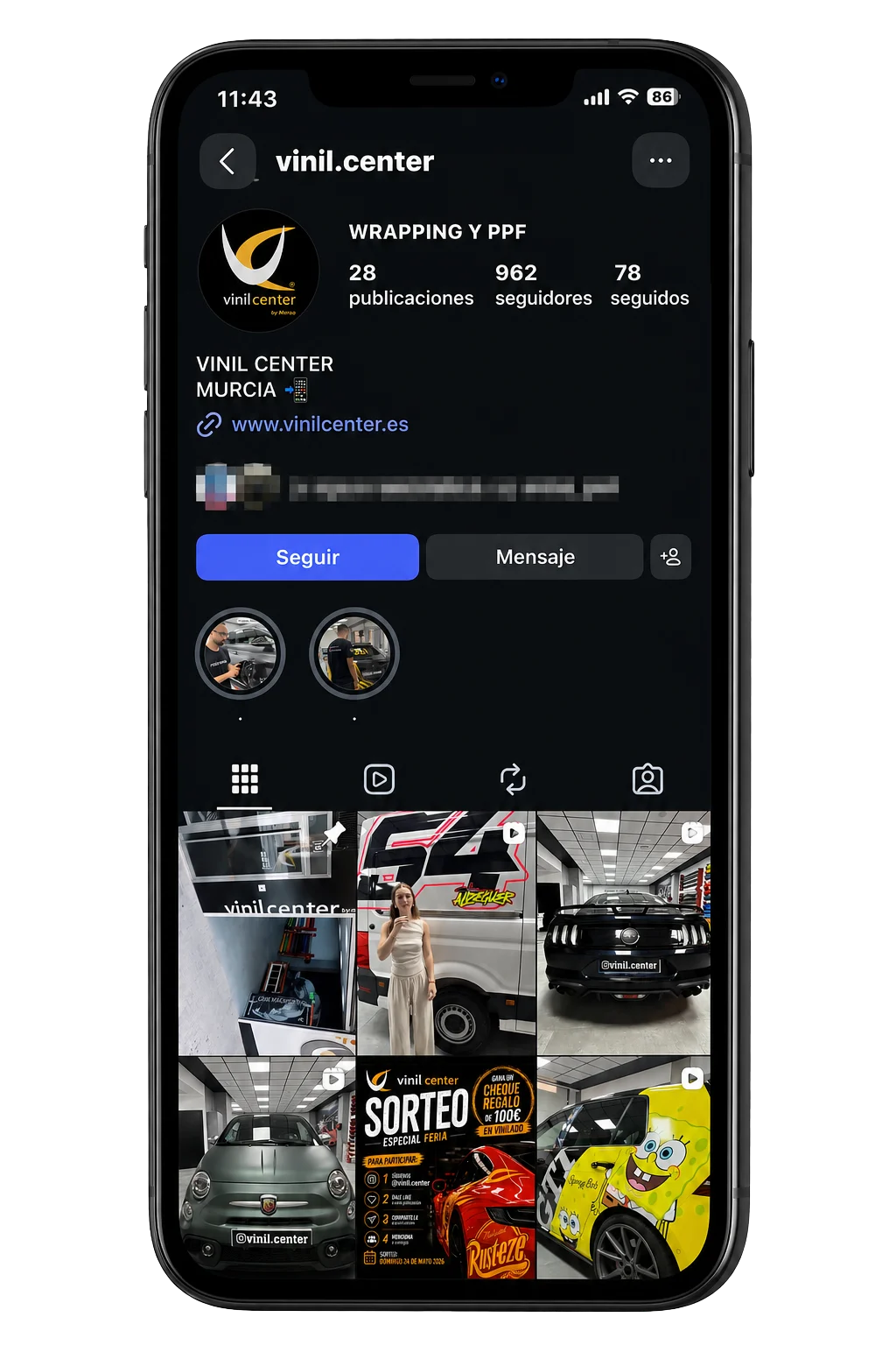 Mockup del instagram de vinilcenter